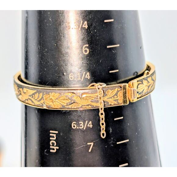 VTG Damascene Hinged Birds Flowers Broken Safety Chain Bangle Bracelet - Picture 6 of 6